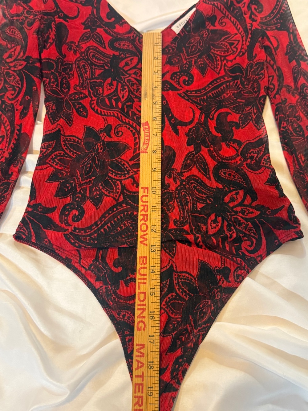 Socialite Red & Black Paisley V-Neck Long Sleeve Bodysuit - Picture 6 of 6